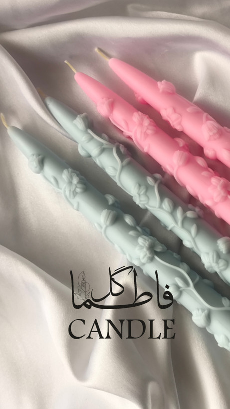 شمع قلمی ۲۰ سانتی طرح گل پرینتی (یک جفت)